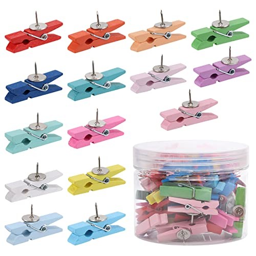 50Pcs Wooden Clips Push Pins Tacks for Cork Board Artwork for 50-colorful