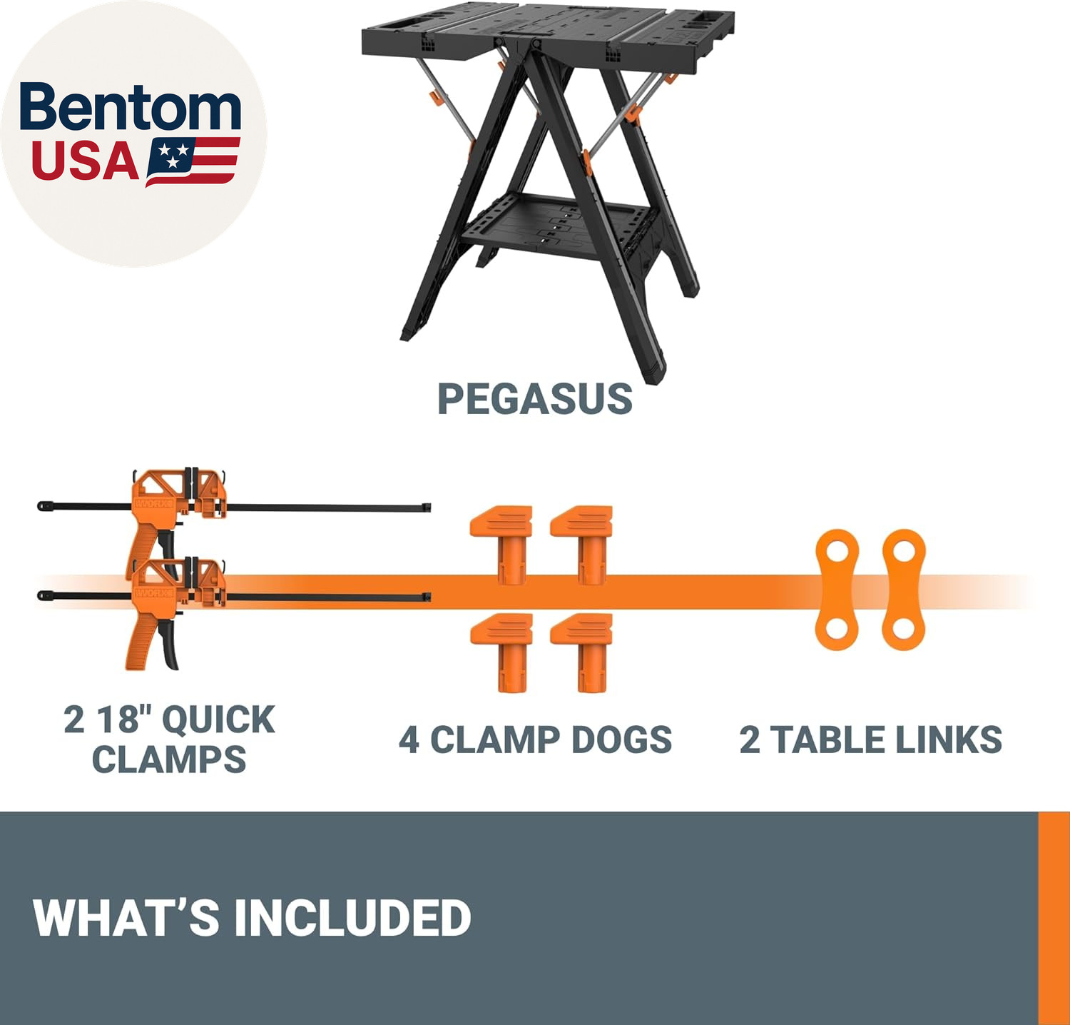 Pegasus 2-In-1 Folding Work Table & Sawhorse, Easy Setup Portable Workbench, 31"