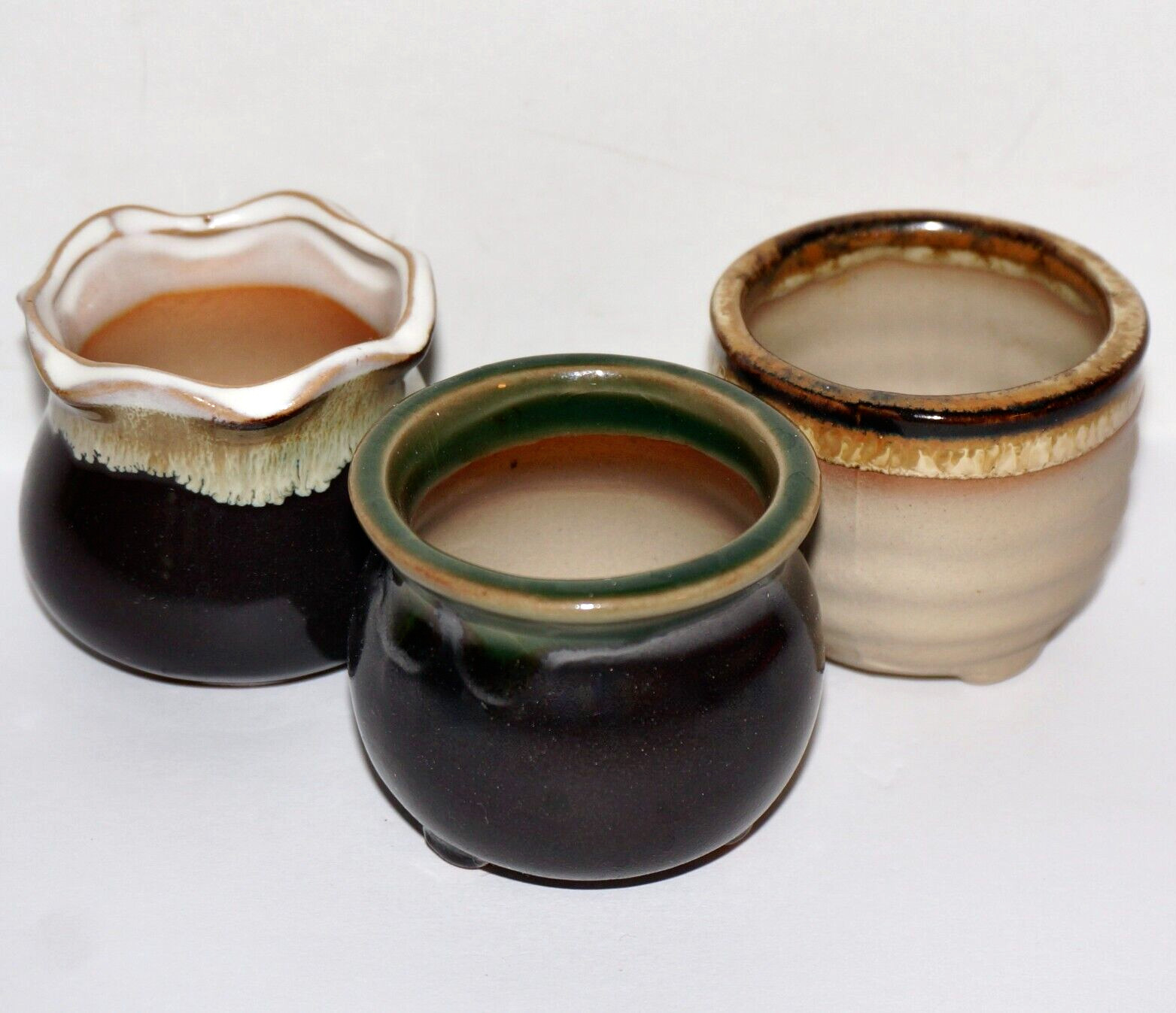 Three Glazed Ceramic Mini 2" Planters Set