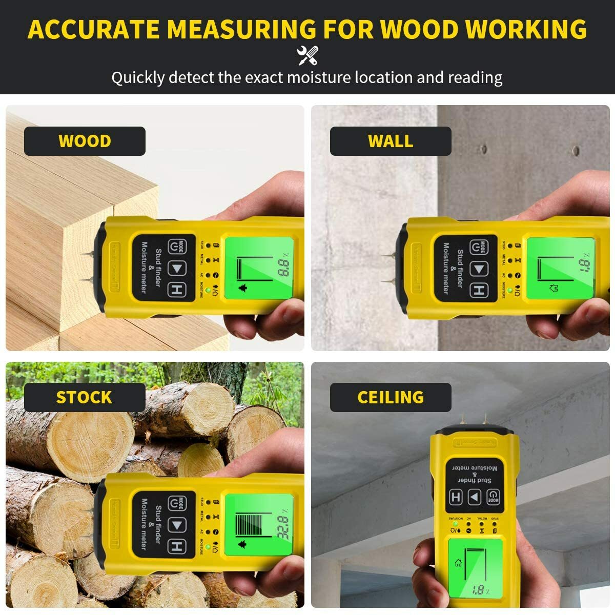Stud Finder, moisture meter 7 In 1 Multi-Function Wall Stud Sensor Detector LCD