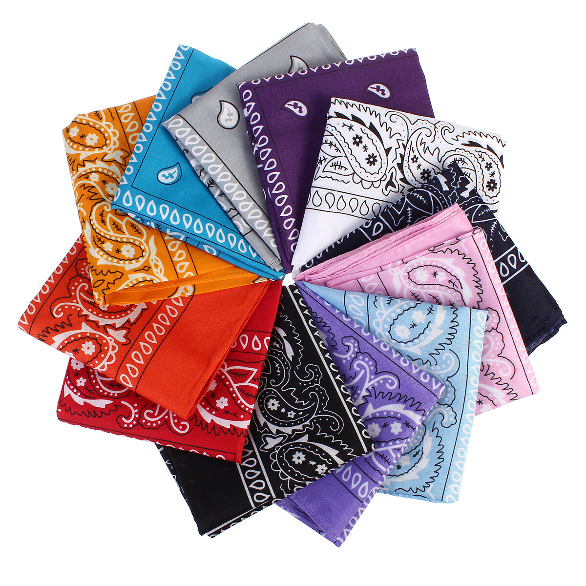 12 Pack Bandana Cotton Paisley Double-Sided Scarf Head Neck Face Mask 22"X22"