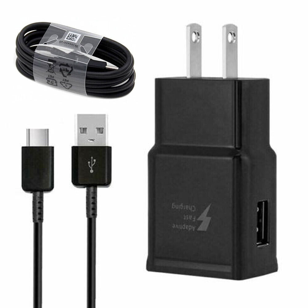 Black 3FT USB Type C Cable + USB Wall Charger Plug Wall Charger For Samsung US