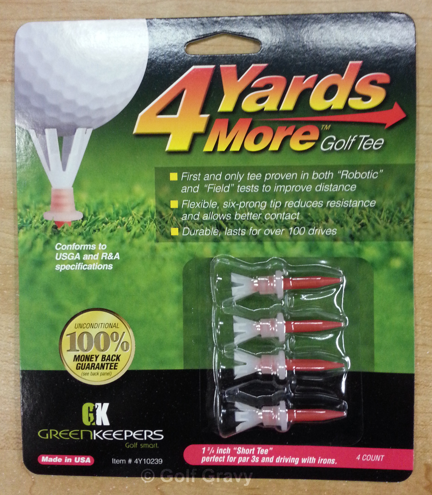 1 pack of 4 Yards More Golf Tees by Green Keepers - "Short Tee" - 1 3/4"