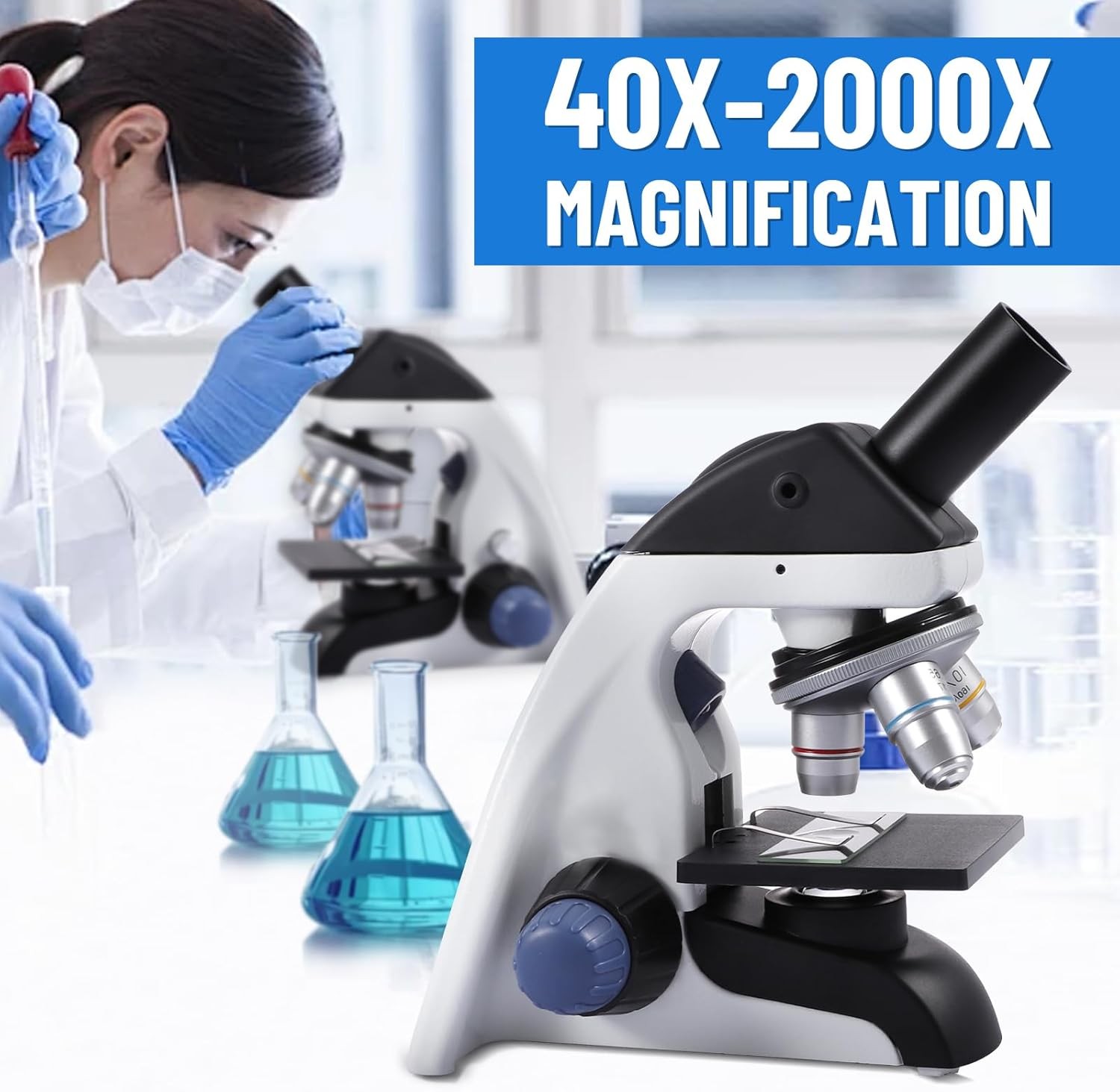 Professional Monocular Compound Microscope Kit 40-2000X Magnification