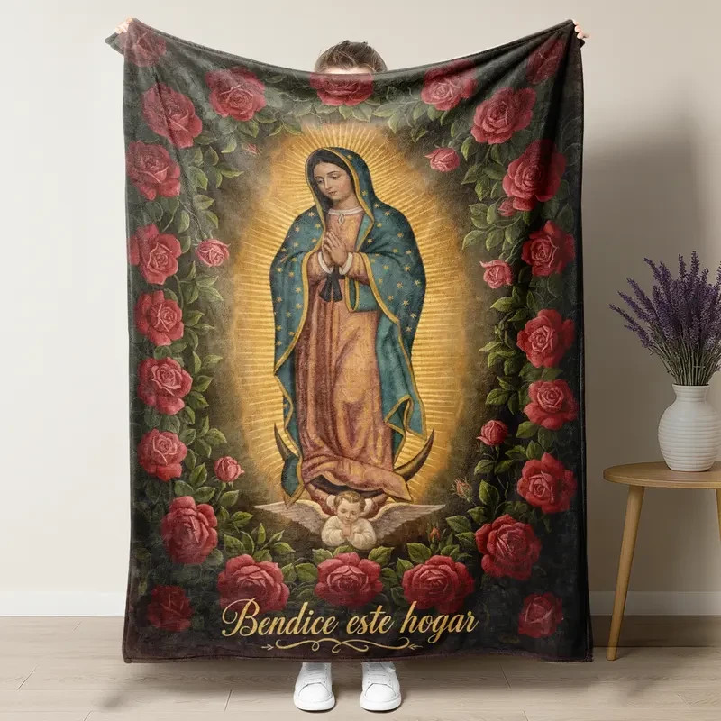 Blessed Home Faith Floral Flannel Blanket Warm Spiritual Throw