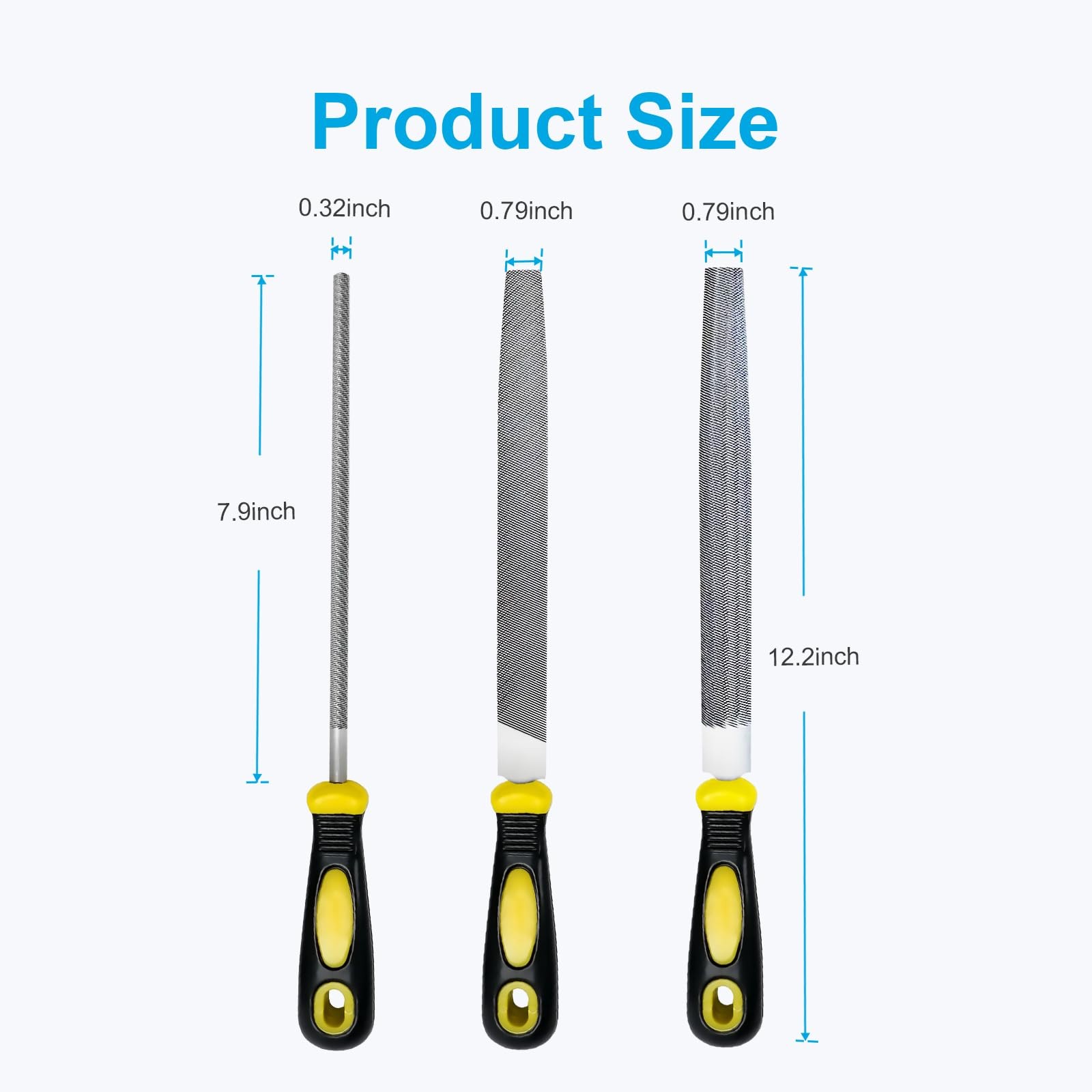 pwkauka 3Pcs Metal File Set, 8-Inch Professional High Carbon Onesize, Yellow