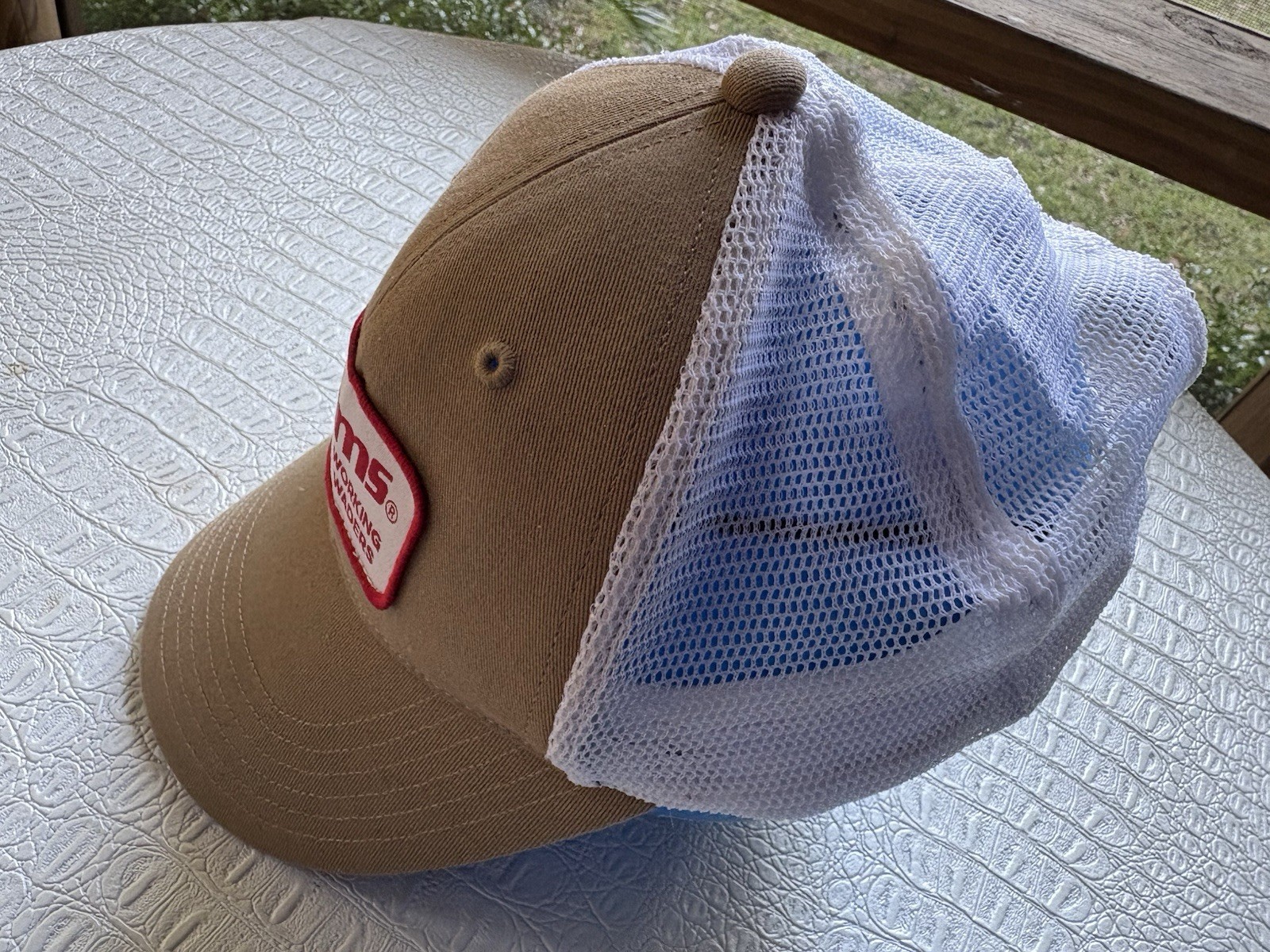 SIMMS Fishing Cap Hat SnapBack Working Waders Khaki Cotton White Nylon Mesh FLAW