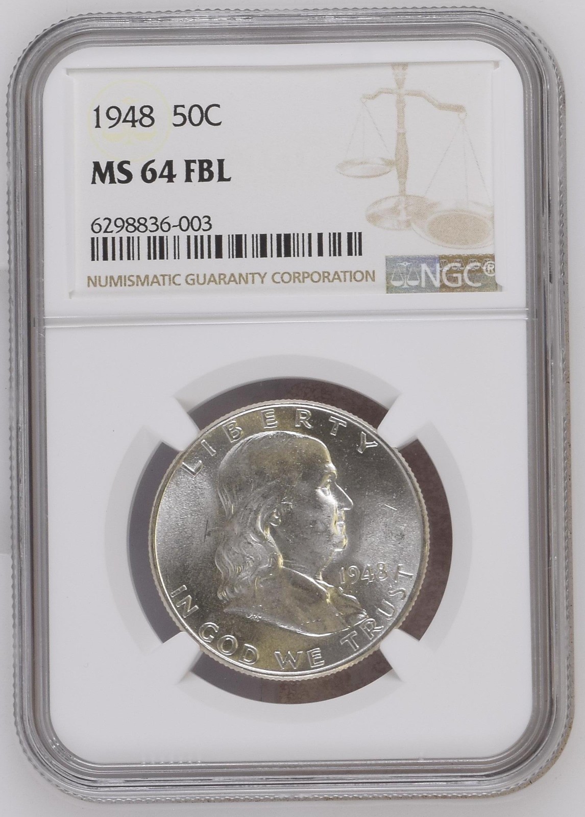 1948 Franklin Silver Half Dollar - NGC MS 64 FBL - Full Bell Lines - B6