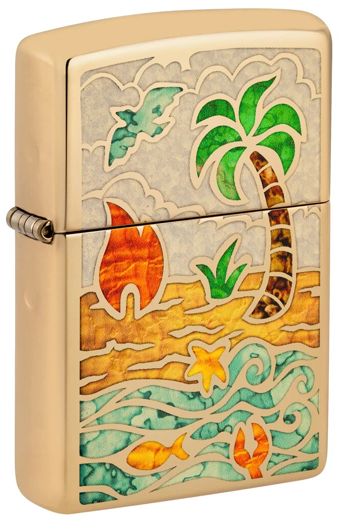 Genuine Brand New 2024 ZIPPO Lighter LOVELY SERENE BEACH SCENE Metallic Fusion
