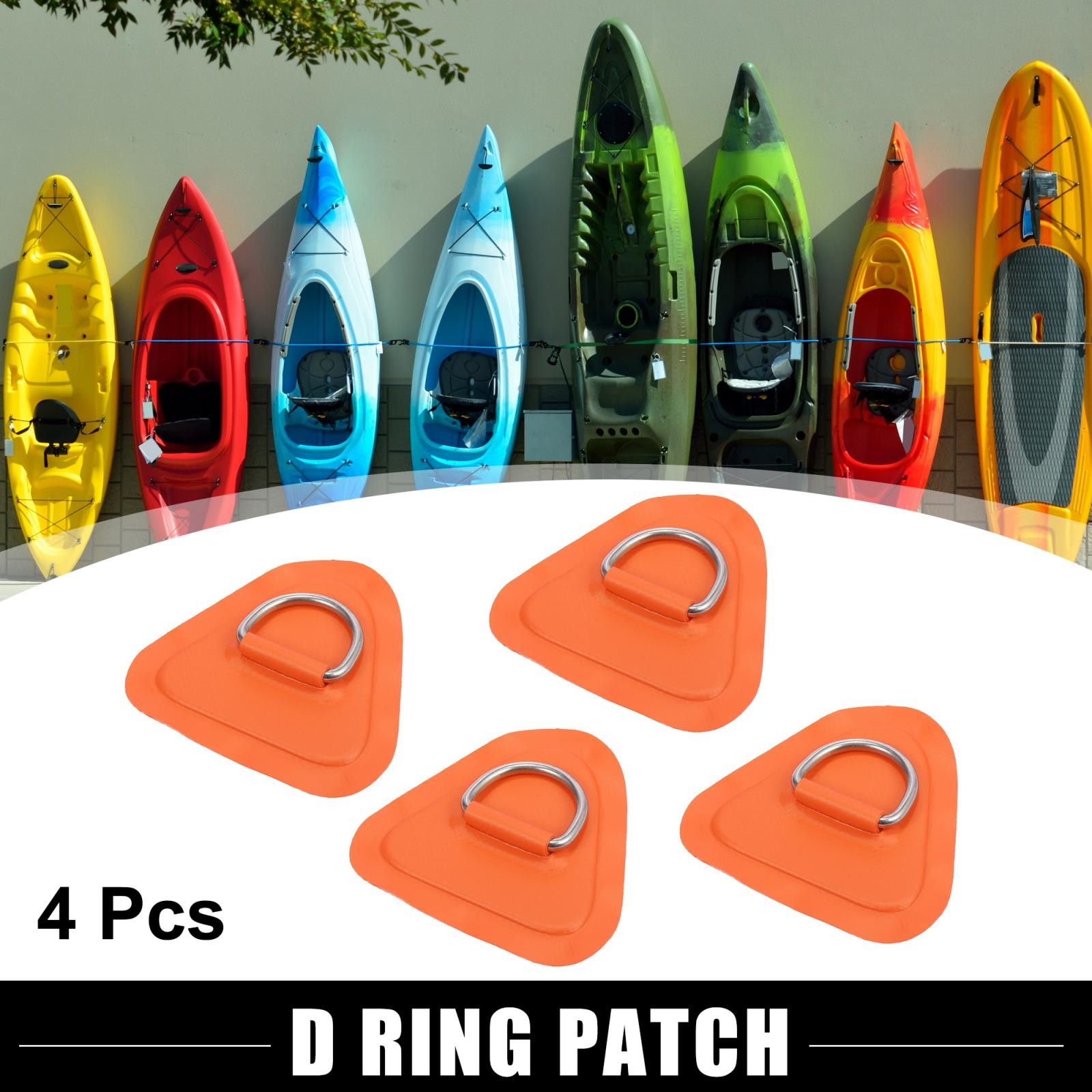 4pcs D Ring Patch PVC Stainless Steel Triangle Shape for Kayak Canoe Deck Orange