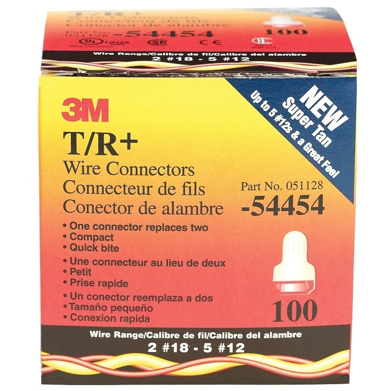 3M Performance Plus T/R+ Wire Connector, 22 to 8 AWG Wire, Steel Contact, Red/Ta
