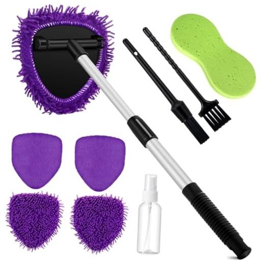 9 Pcs Car Windshield Cleaner Tool Kit with with Extendable Handle, Purple