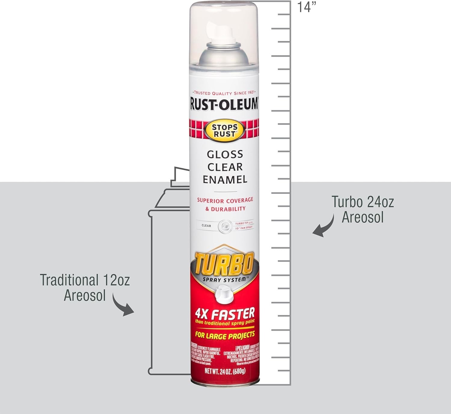 Rust‑Oleum Turbo Spray Paint, Gloss Clear, 24oz, Stops Rust, 6 Pack