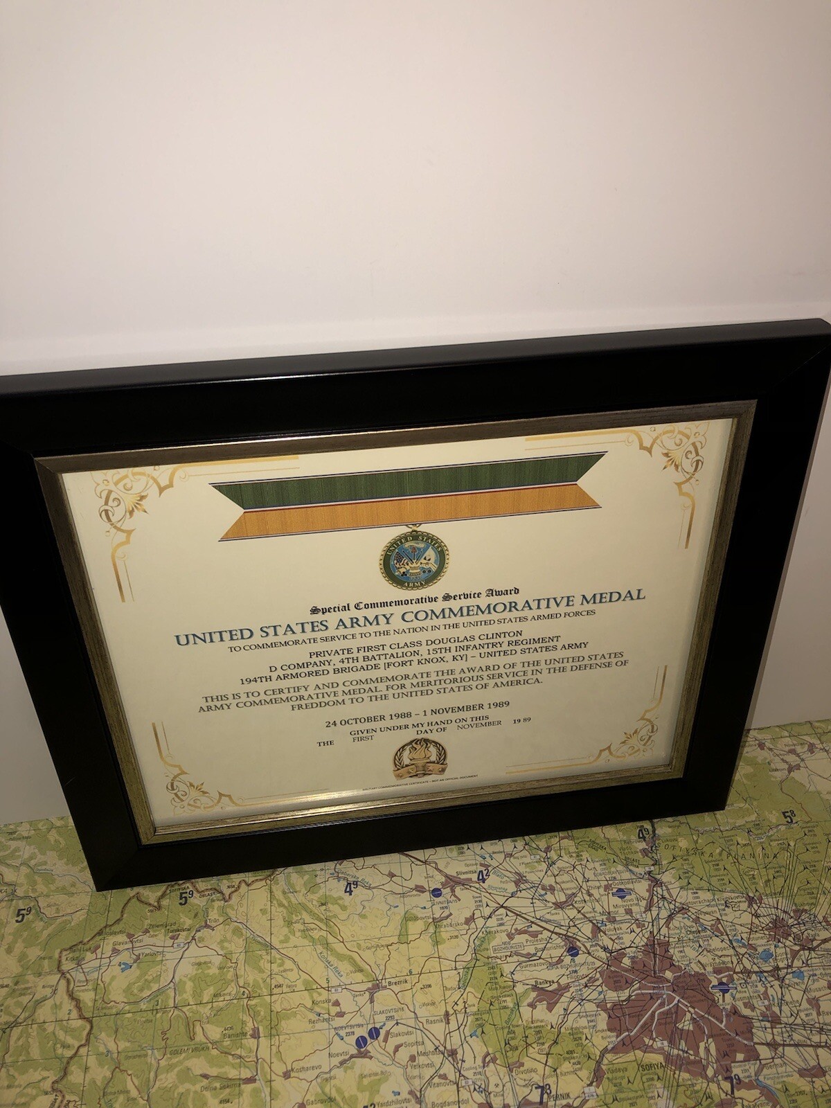 SCSA - UNITED STATES ARMY COMMEMORATIVE MEDAL CERTIFICATE ~ Type 1