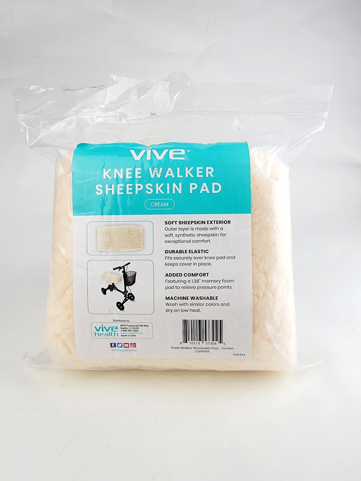 VIVE Knee Walker Scooter Plush Faux Sheepskin Cover w Memory Foam Adult – Cream