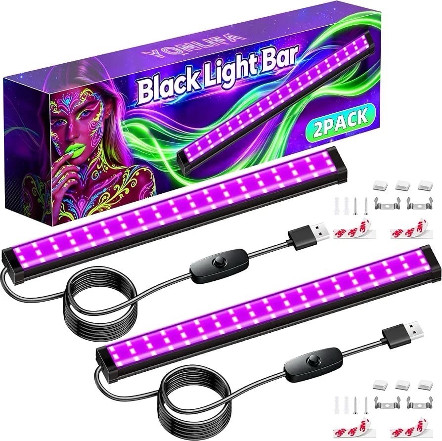 2 Pack 10W USB Black Light Bar 1FT LED UV Strip for Halloween Party Bedroom