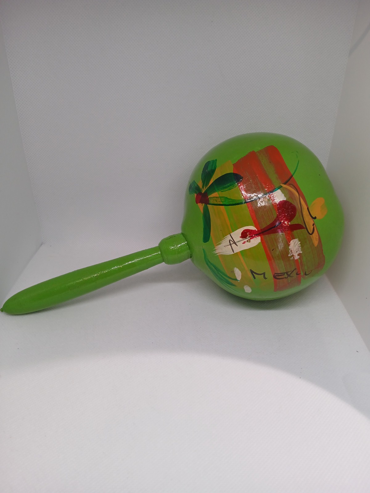 Hand Painted Gourd Maracas Mexico lime green musical colorful instrument