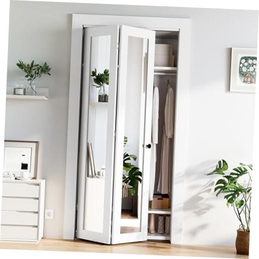 Bifold Doors for 36" x 80" Opening, 1-lite Mirror Closet Folding Doors with