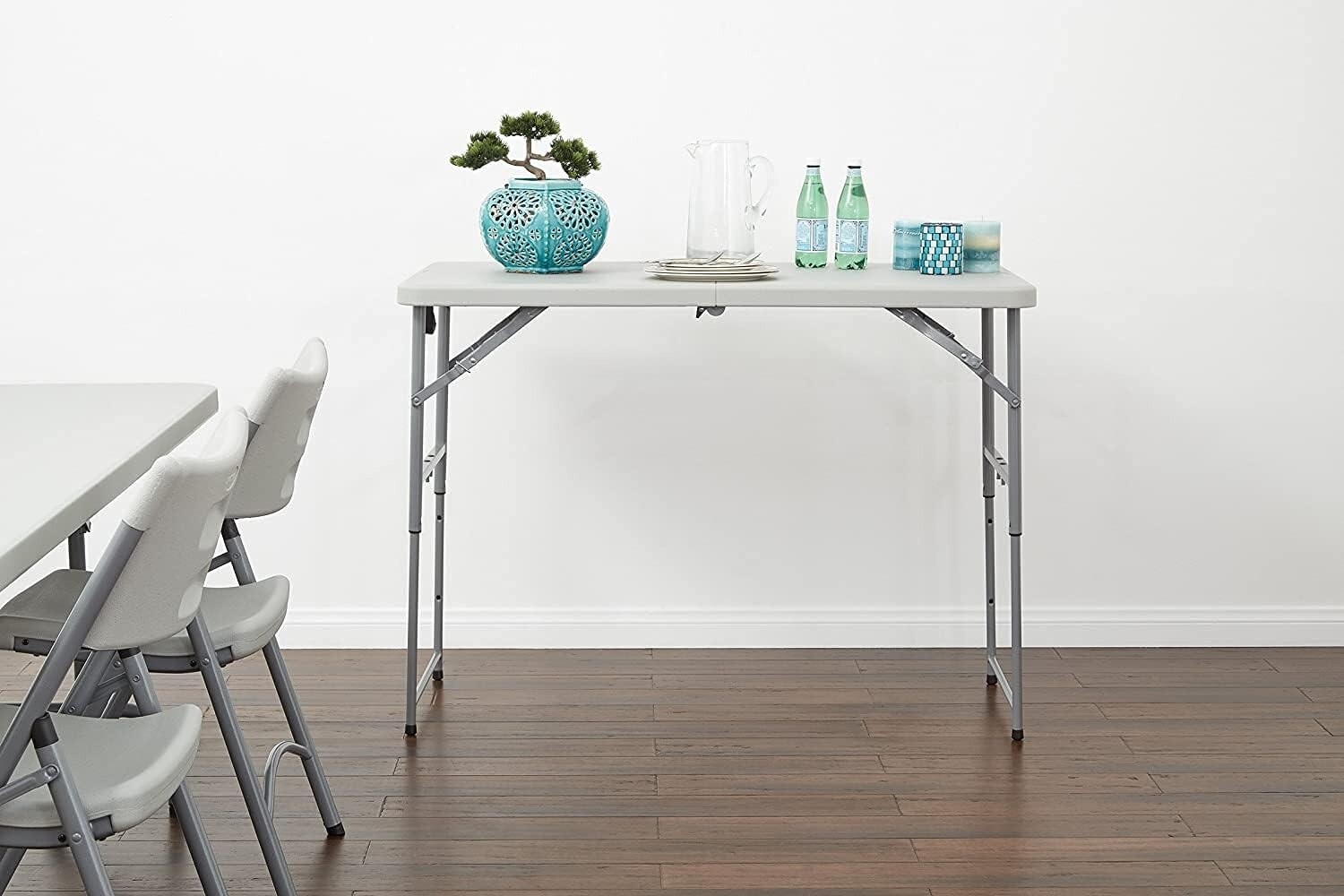 Mesa De Plastico Para Fiestas Patio Grande Plegable Cuadrada Cocina 4 Feet White