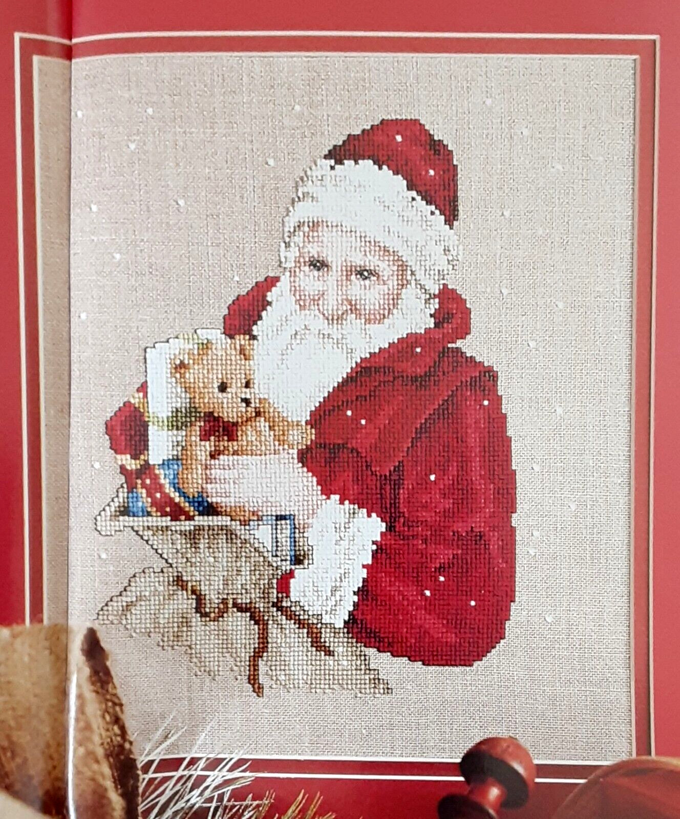 Cross Stitch Pattern SANTA Claus BEARING GIFTS Vintage Teddy Bear Toys Christmas