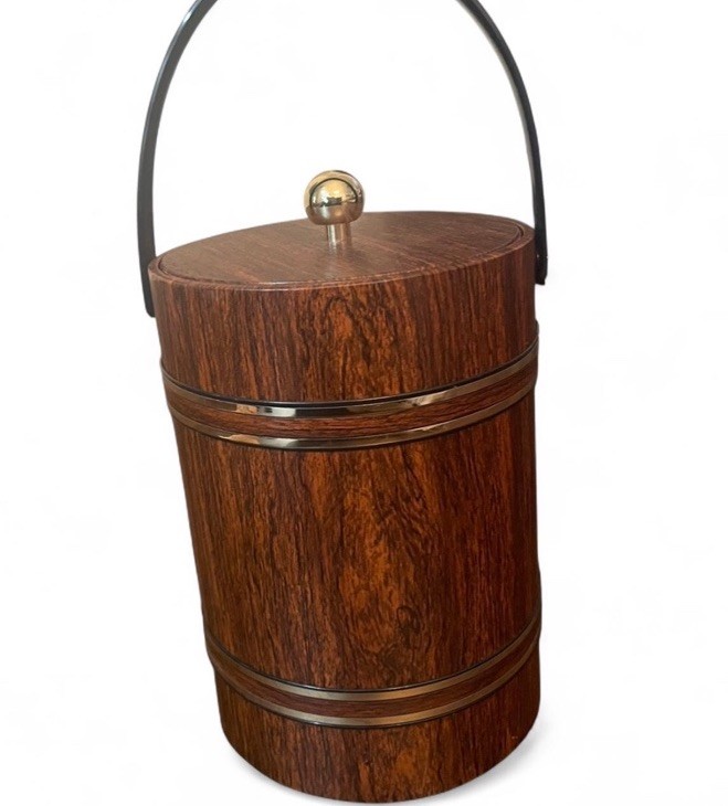 Elmar Mfg. Vintage Brown Ice Bucket with Handle, Lid, Insulated Retro Style