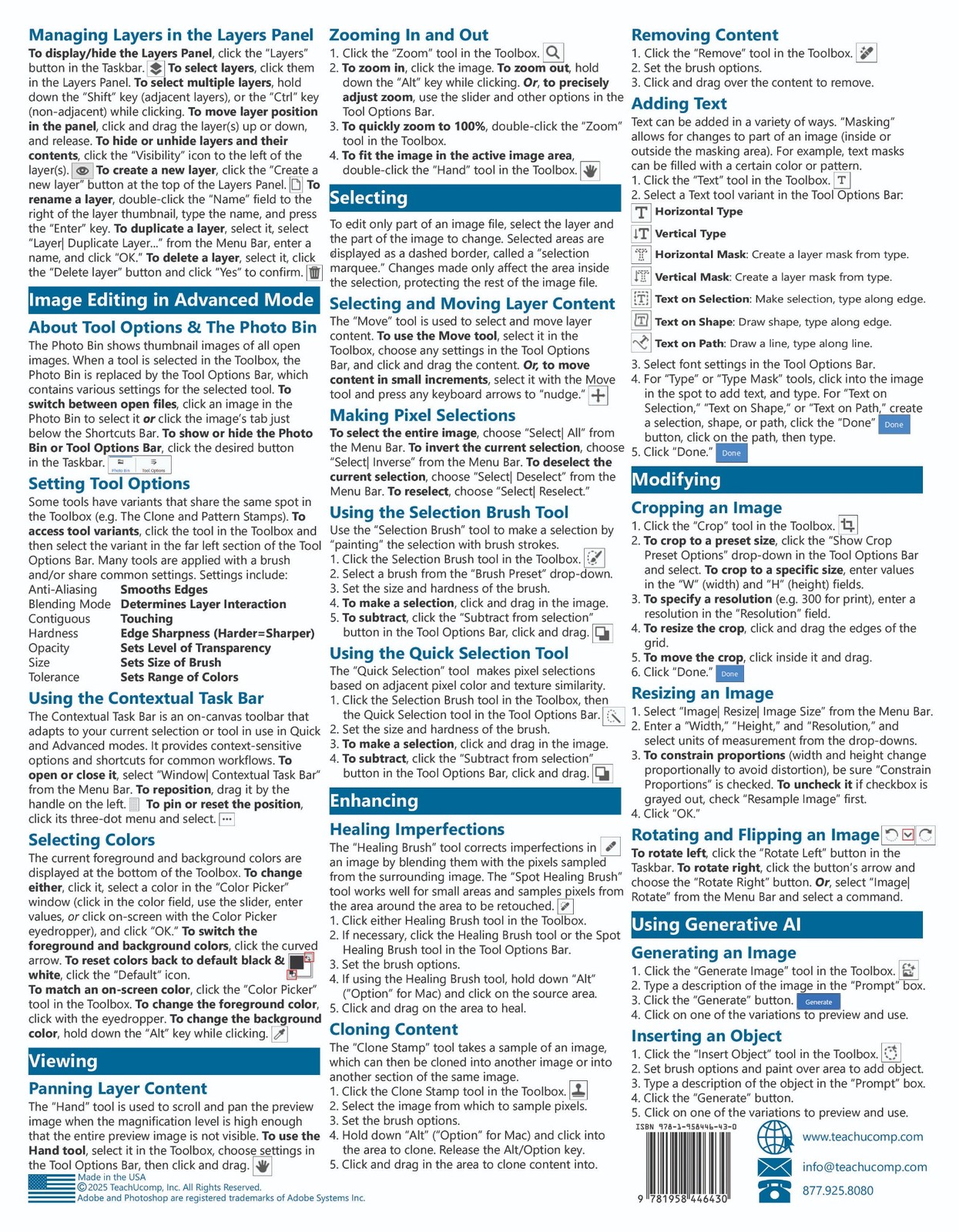 Photoshop Elements 2026 Training Guide Quick Reference Card 2 Page Cheat Sheet