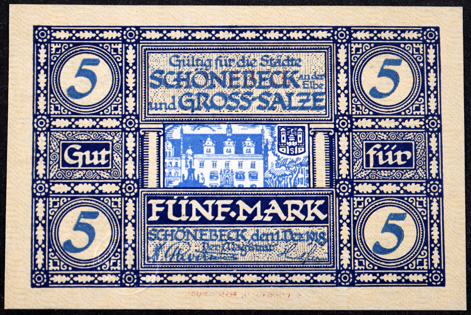 SCHÖNEBECK and GROSS-SALZE / BAD SALZELMEN 1918 5 Mark Grossnotgeld Germany