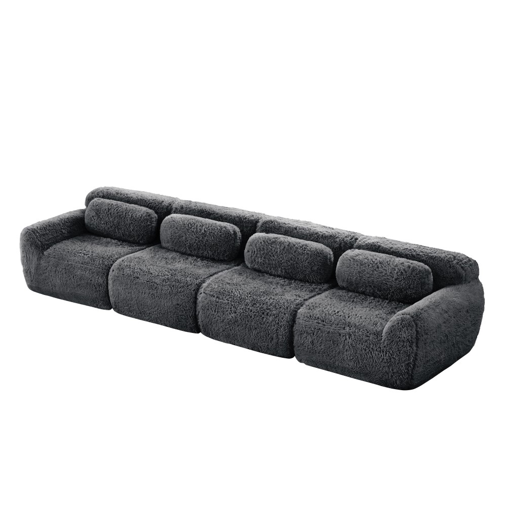 149'' Modular Plush Sofa w/Non-slip Base, Dark Grey, 32D Sponge