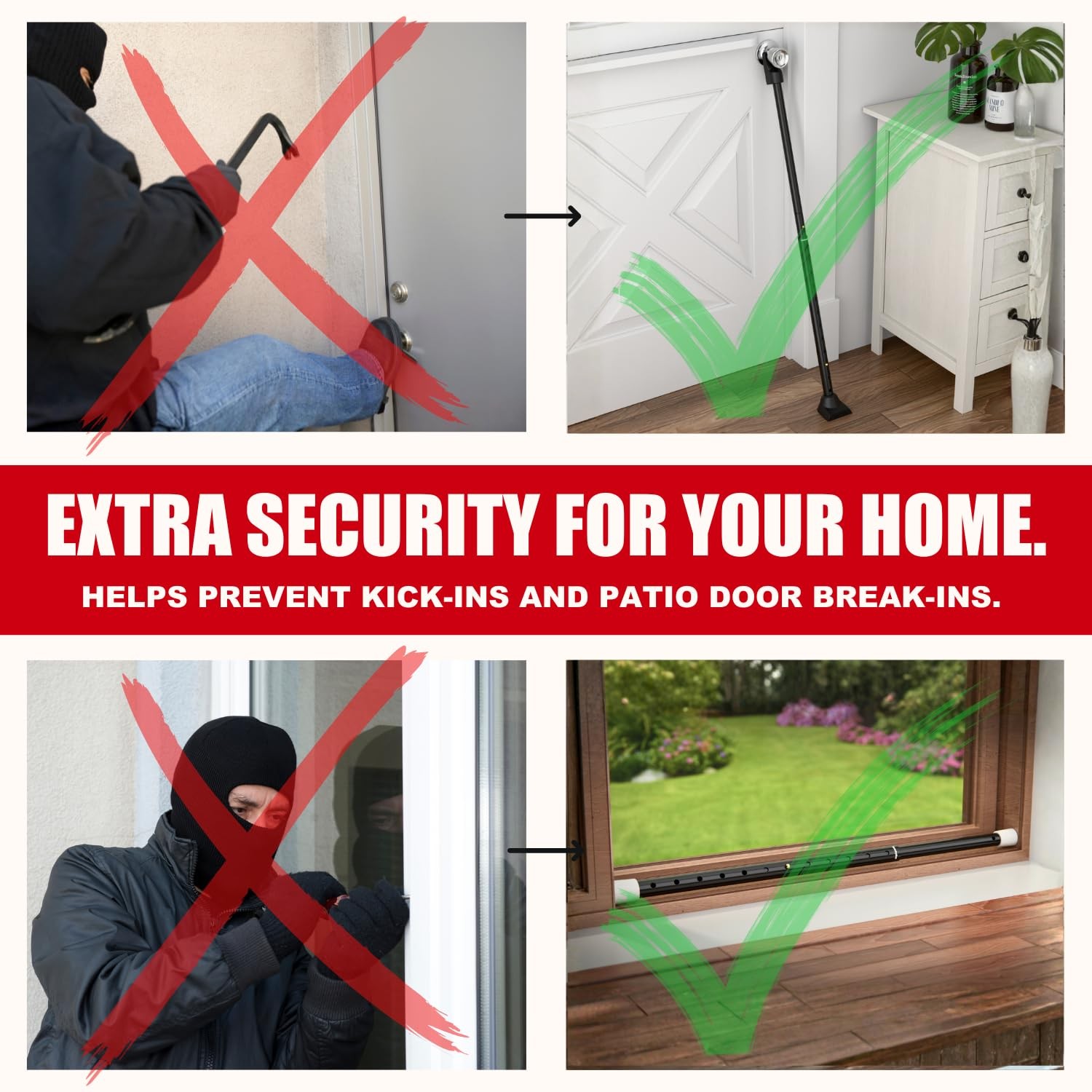 SECURITYMAN 2-in-1 Door Security Bar & Sliding Patio 2 Pack, Black