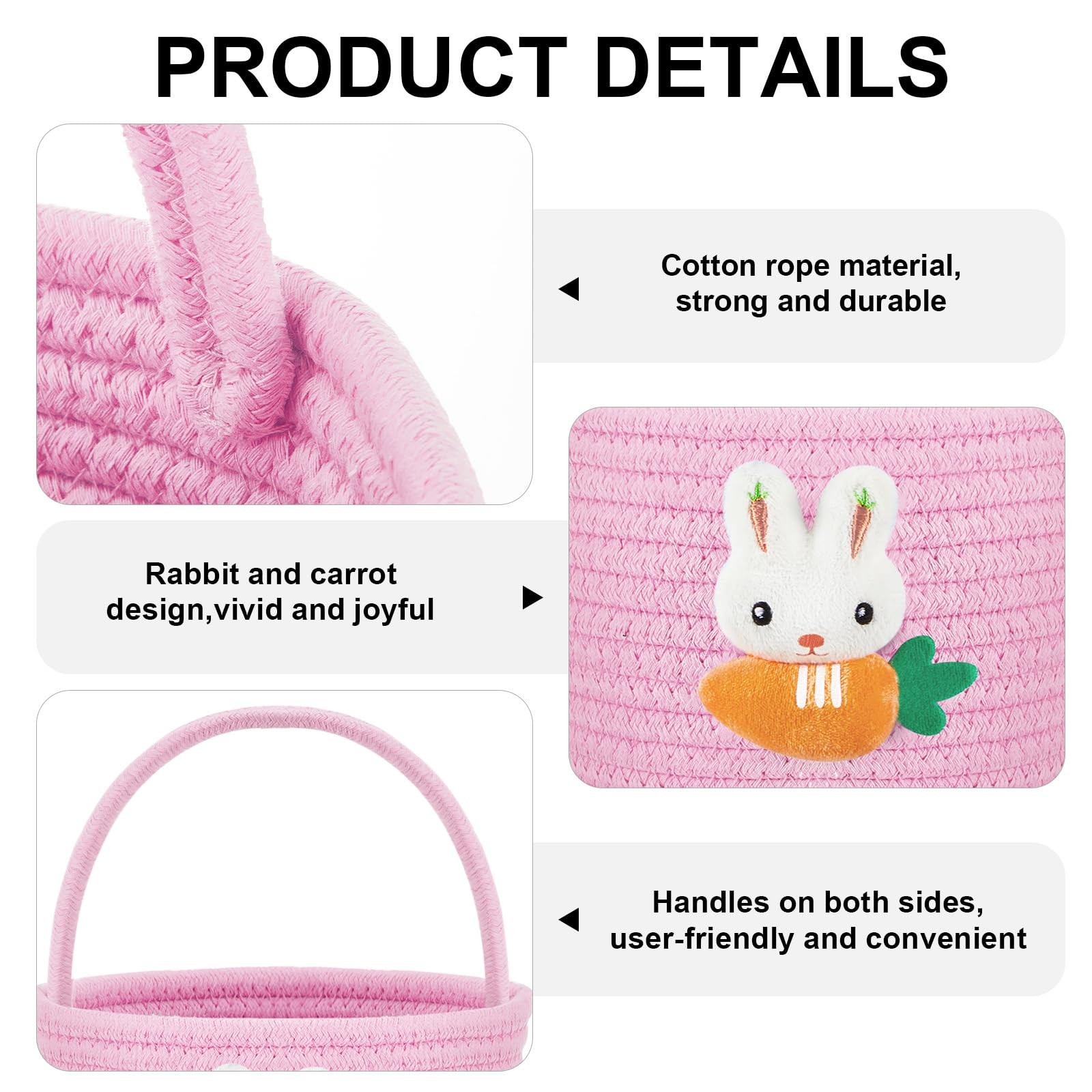 1 Pcs Empty Easter Basket for Eggs Hunt Small Bunny Basket with Handle Soft C...