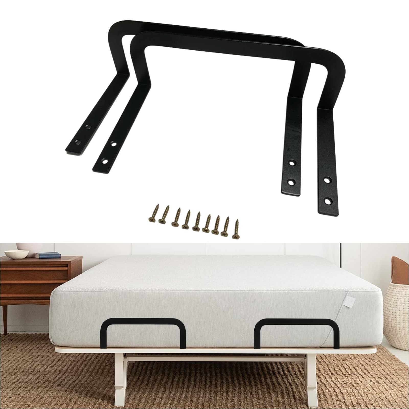 2 PCS Matte Black LShaped Metal Mattress Holder 10.35x3.54 Inch With Screws
