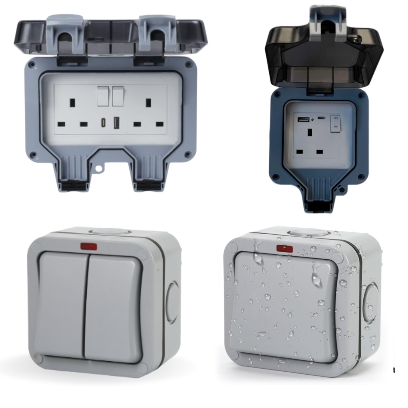 Outdoor Double Plug Socket IP66 Waterproof Outside Extension Garden Garage