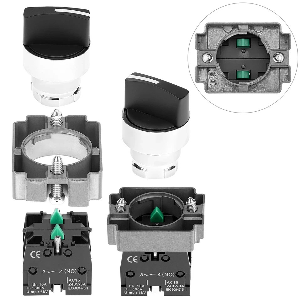 2 Pack 22mm 3 Position Maintained Selector Switch 2NO 660VAC 10A Panel Operators