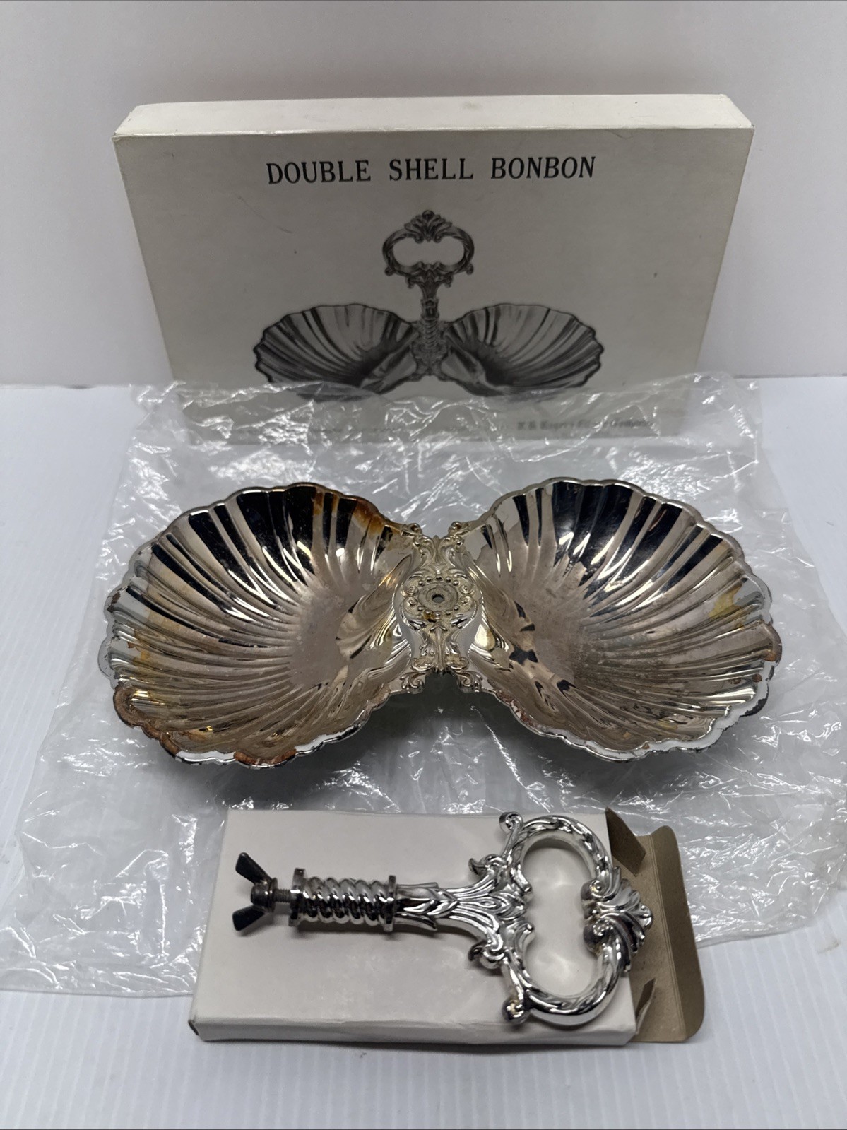 Vintage FB Rogers Silverplate Double Shell Bonbon Dish Removable Handle Japan