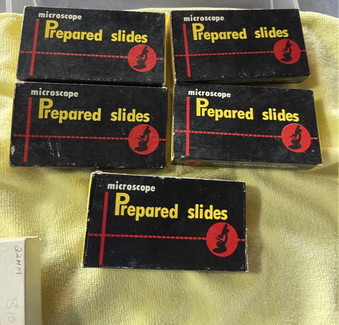 Vintage Lot of 5  Prepared Microscope Slides Textiles, Plants Pollen & Spores