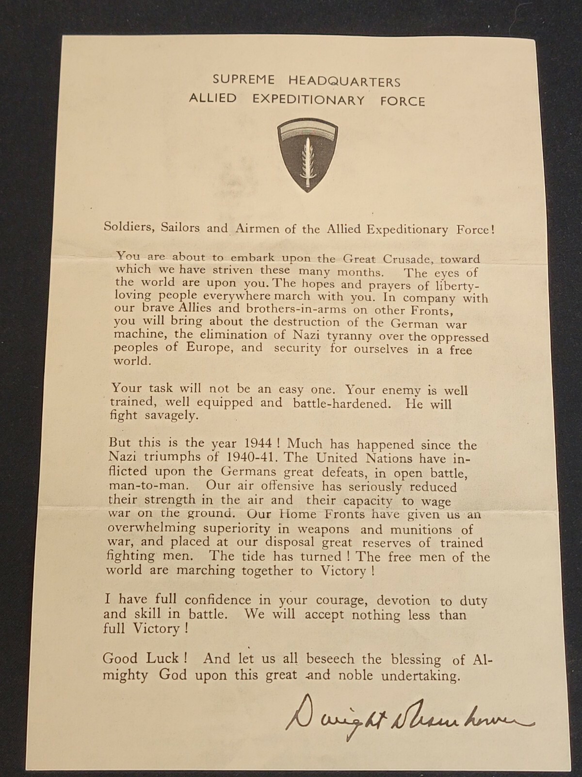 WW2 Eisenhower D-Day Letter