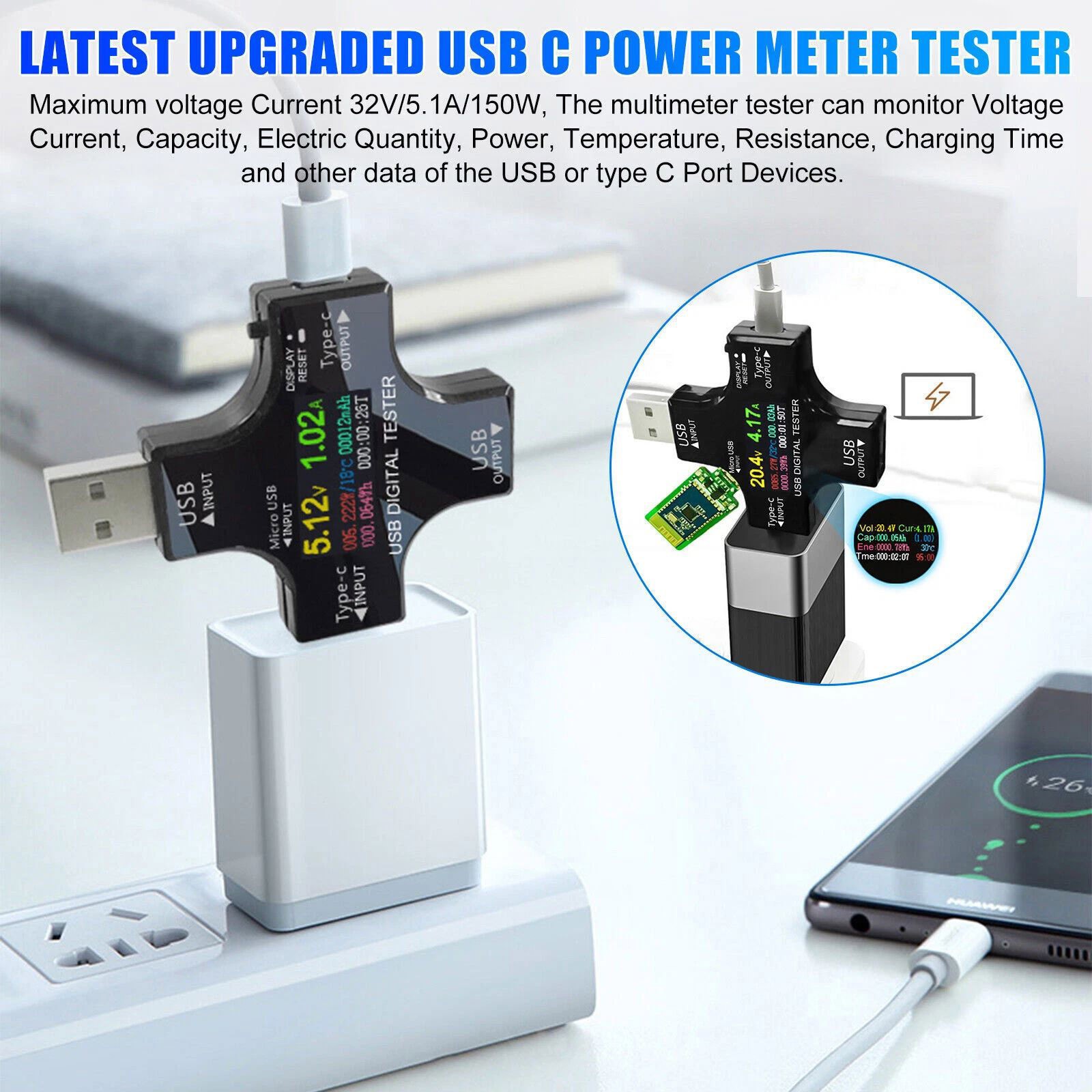 2.36*2.36 inch USB Power Meter Tester Digital Multimeter Voltage Current