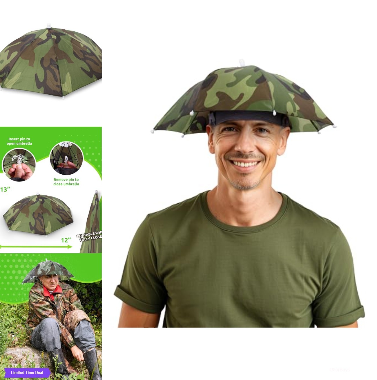 Umbrella Hat 13 Inch Hands Free Rain Sun Protection Adjustable Fishing Festival