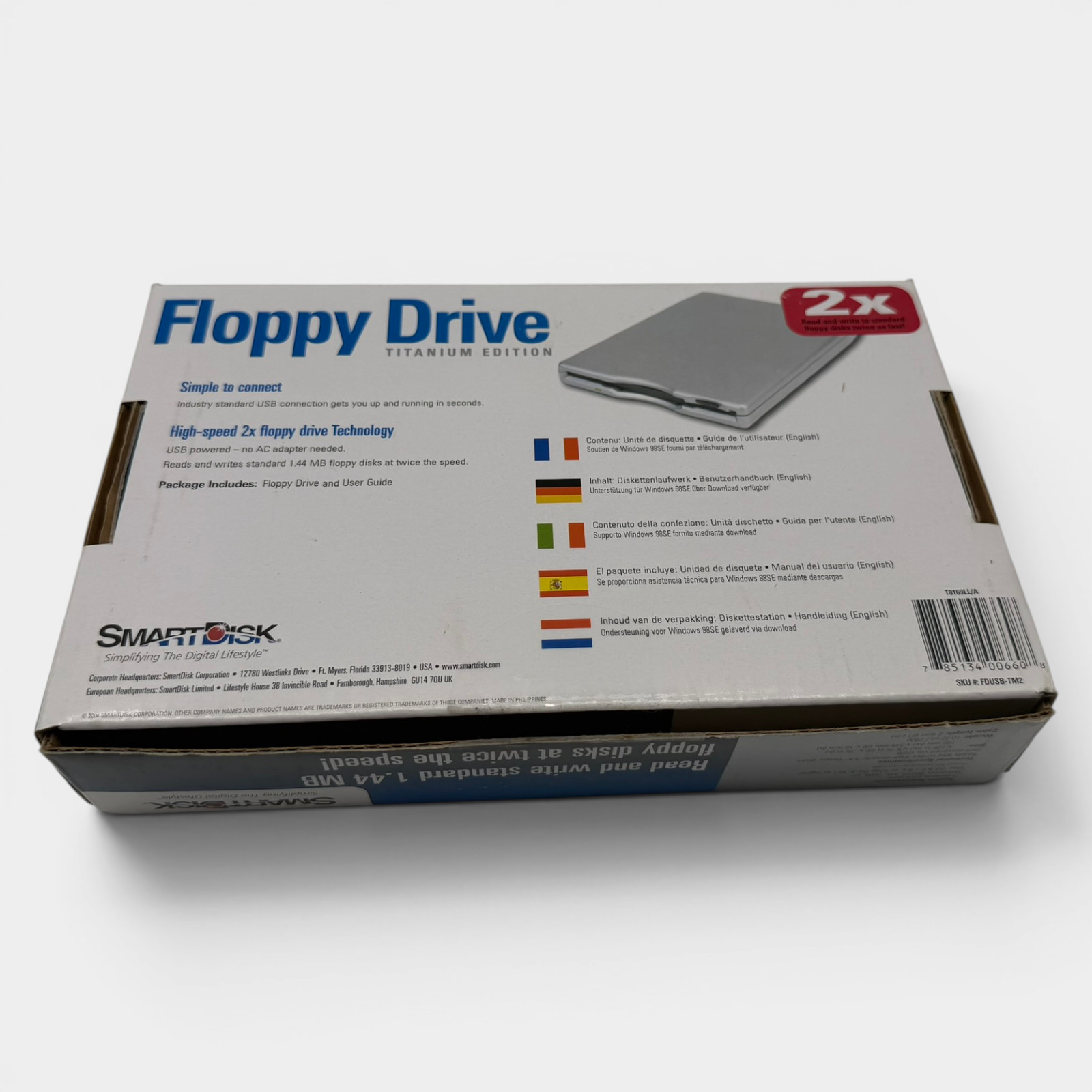 SmartDisk USB 2X External 3.5" Floppy Drive Titanium Edition NOB FDUSB-TM2 USB