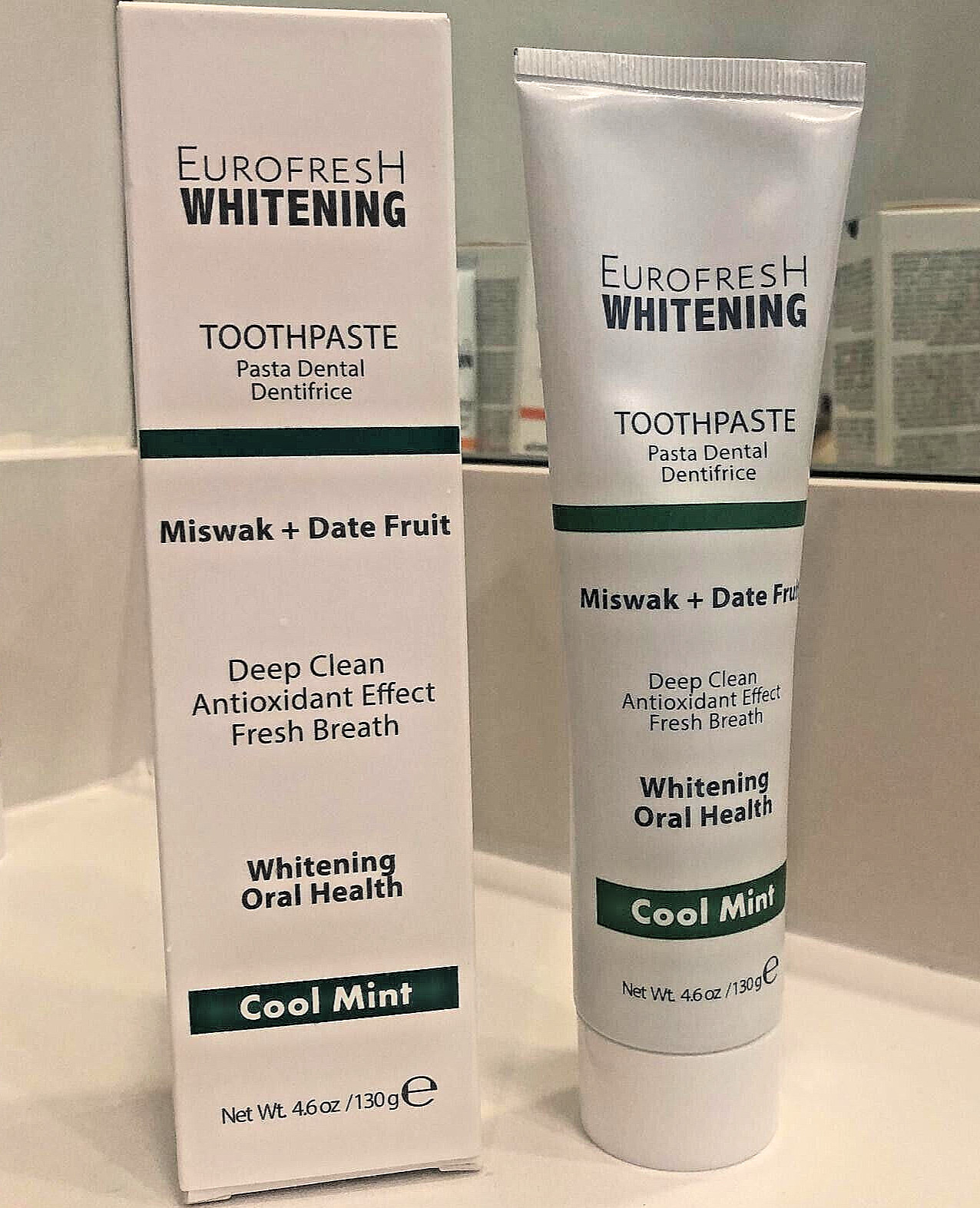 Farmasi Eurofresh Whitening Toothpaste with Miswak & Dates – 130g, Cool Mint