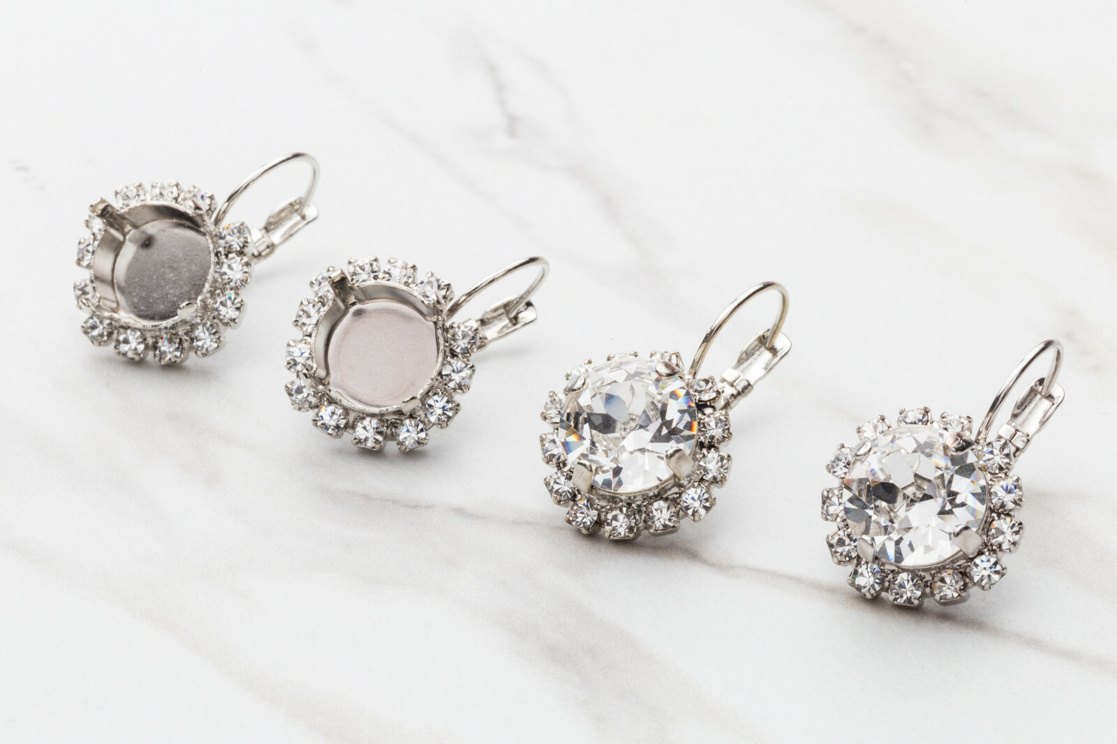 11mm | Crystal Halo Drop DIY Earring Bases | One Pair (EE 29)