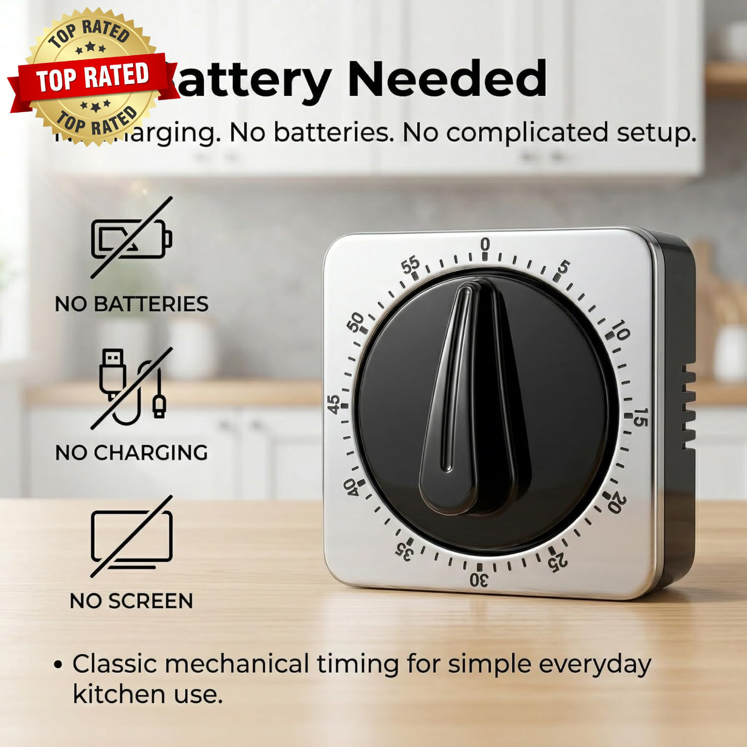 Kitchen Timers for Cooking, Mechanical Wind up Timer with Loud Ring, Magnetic Ba