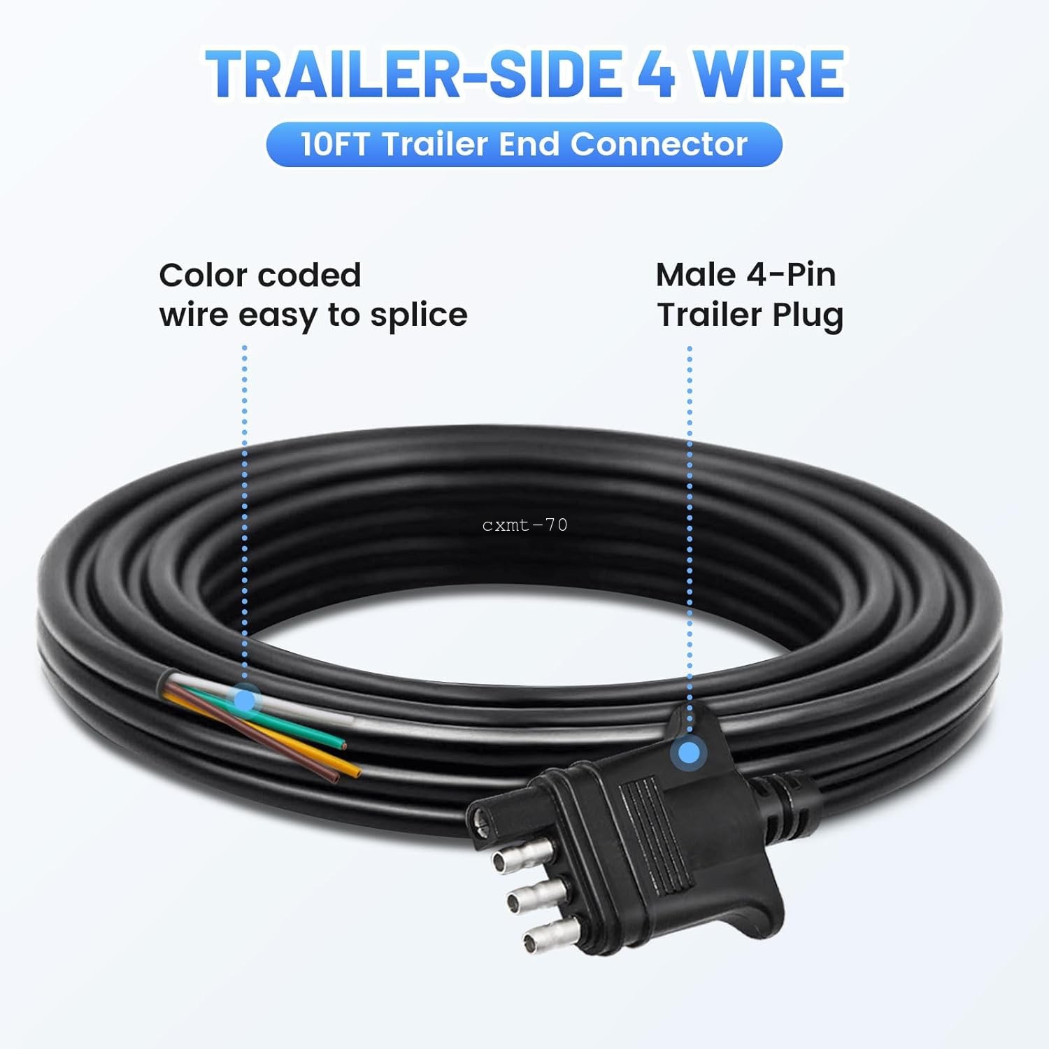 4-Pin Flat Trailer Wiring Harness w/ Brass Connectors RV Towing Cable 18AWG