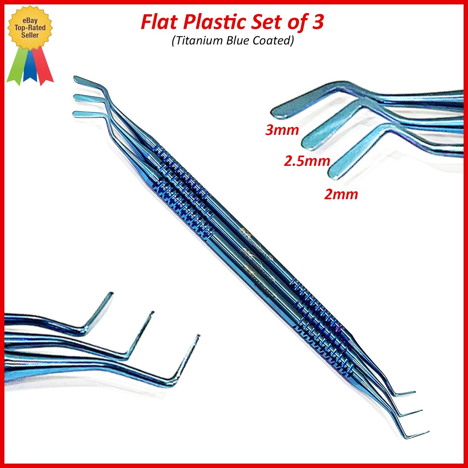 Set of 3 Dental Flat Plastic Filling Instruments Composite Titanium Blue Coated