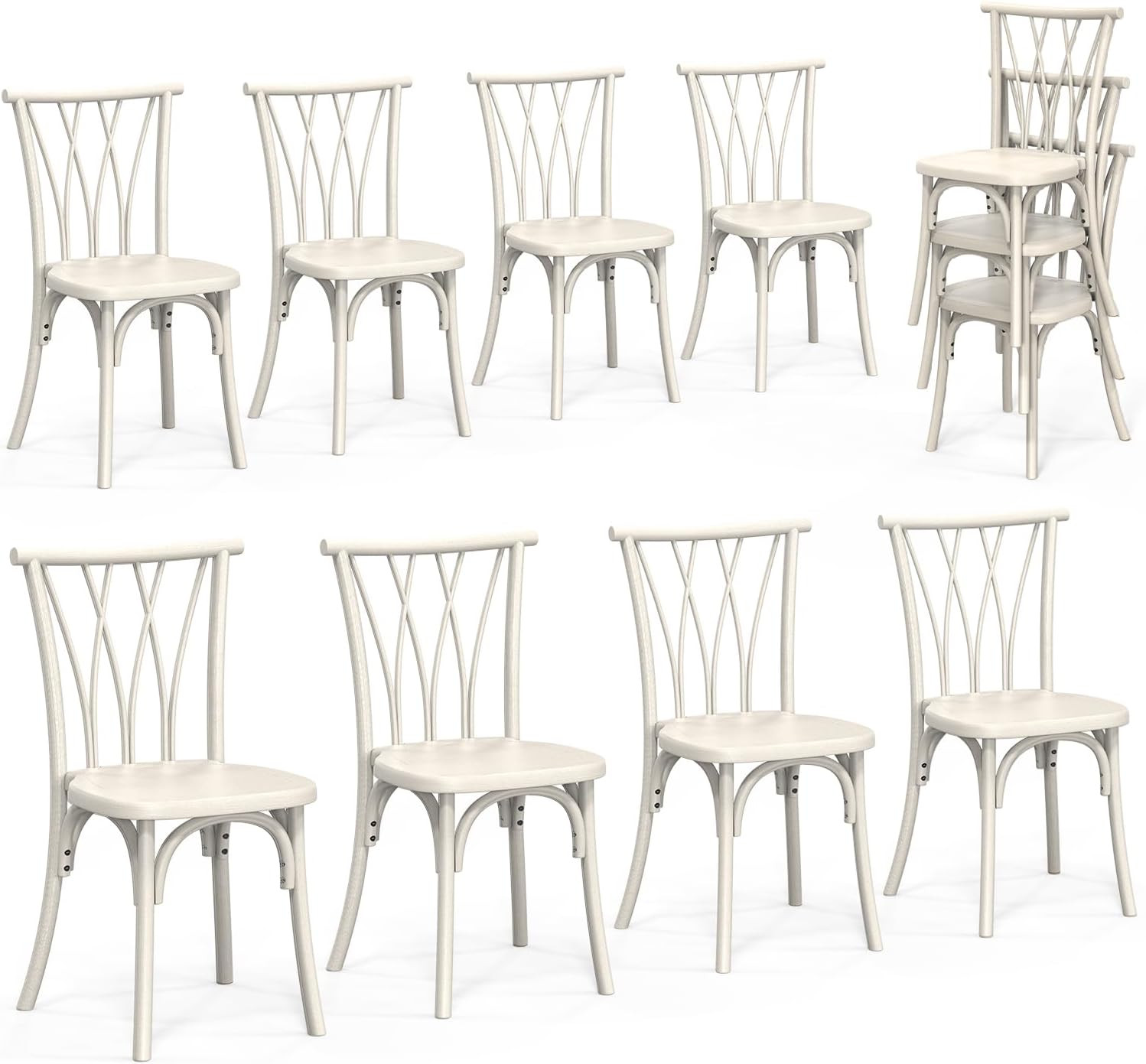 VINGLI Plastic Outdoor Dining Chairs Set of 8, Stackable Patio Dining Chairs wit