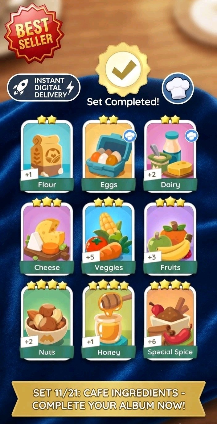 Monopoly GO Stickers: Cafe Ingredients (Set 11) - Fast Delivery