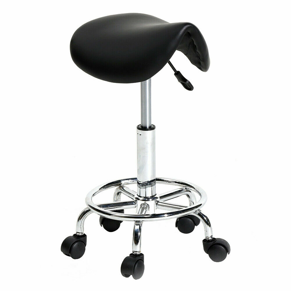 Adjustable Saddle Seat Chair Salon Stool Bar Shampoo Feet Rotation Chair
