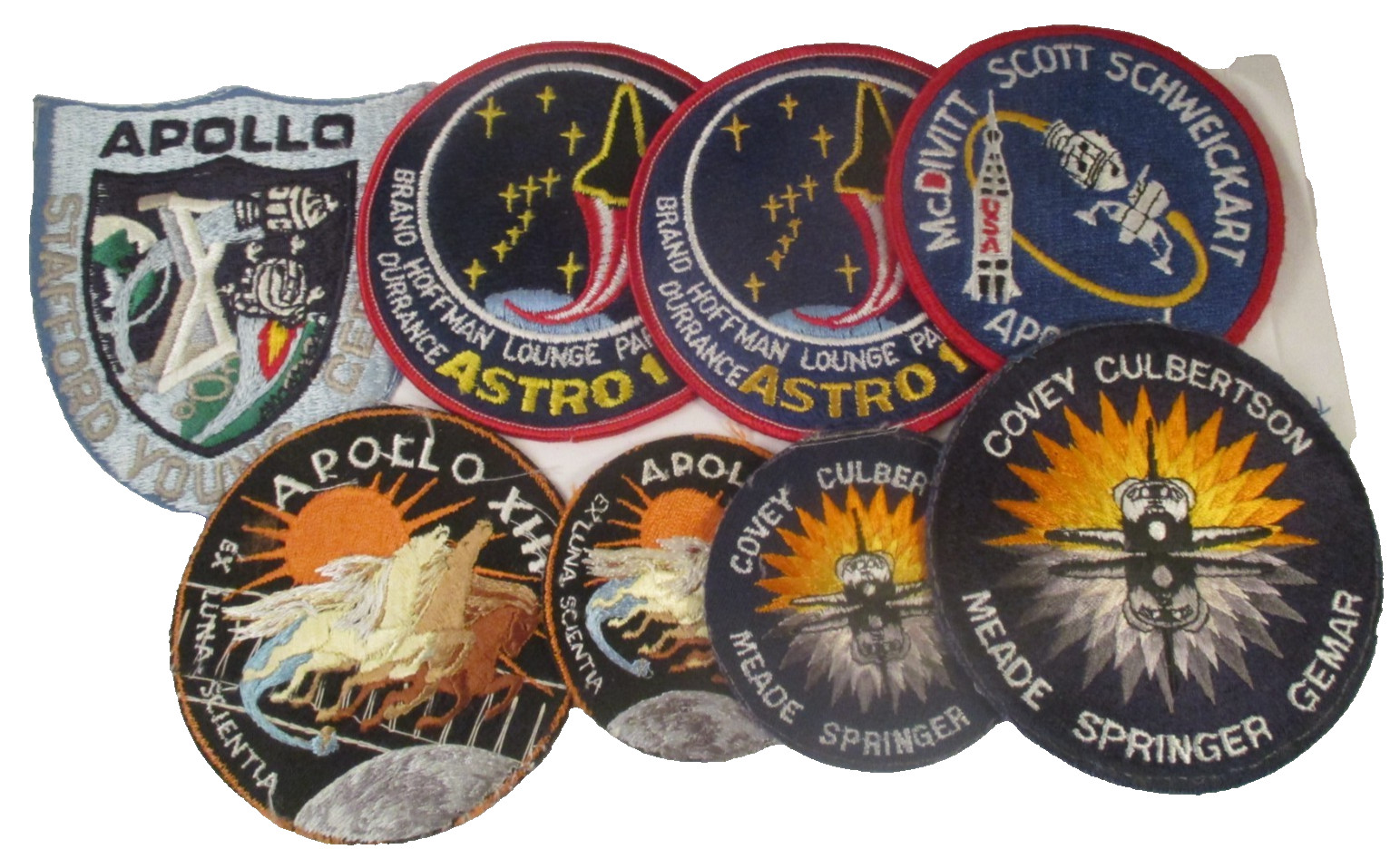 8 NASA APOLLO APOLLO XIII ASTRO 1  & COVEY CULBERTSON MEADE SPRINGER PATCHES