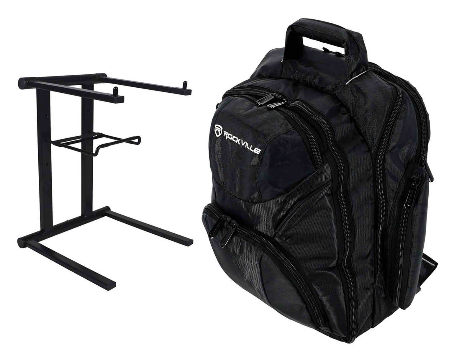 Rockville RVBACKPACK V2 Large DJ Laptop/Gear Travel Backpack Bag+Laptop Stand