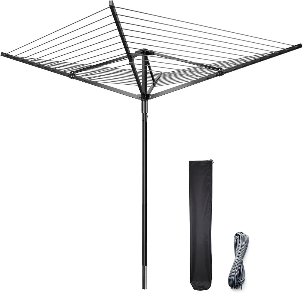 4-Arm Umbrella Clothes Drying Rack, 164 FT Rotary Outdoor Clothesline, Height Ad